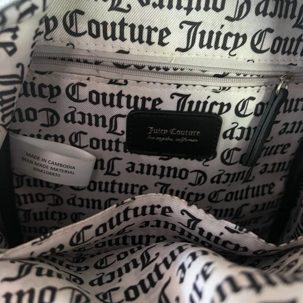 Juicy Couture Floral Mini Backpack Black Pink‎ Peony Gold Logo Faux Leather Bag